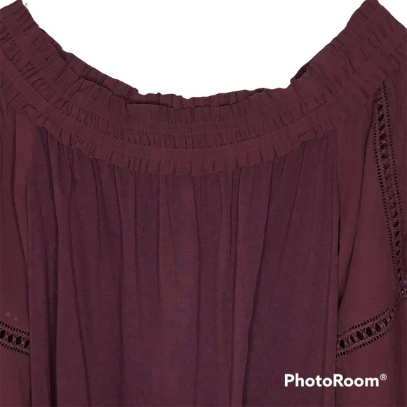 NWT Loft Womens Off The Shoulder Blouse Size Small Burgundy Embroidery - Picture 3 of 7